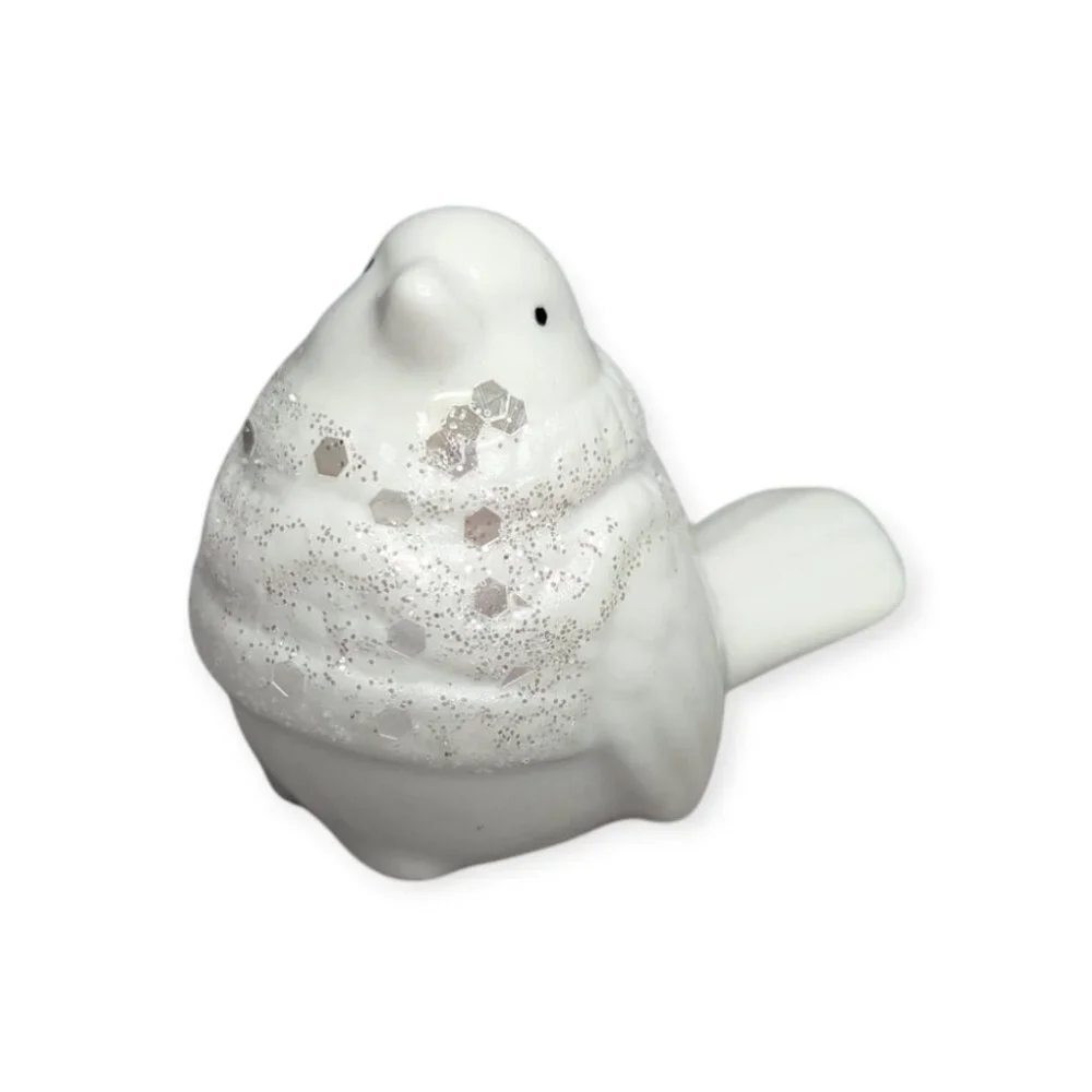 Pier 1 Imports Gemma White Sparkly Ceramic Bird Figure w/Original Box NWT
